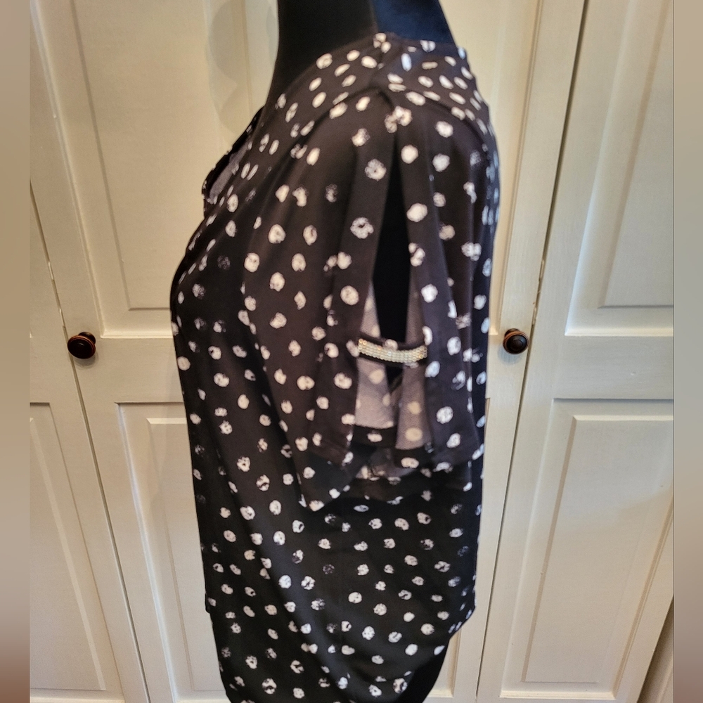 Polka Dot Black and White Top with Rhinestones sz 1X Whimsygoth Brunch Glam